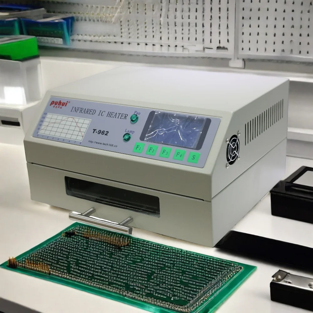 PUHUI T-962 Инфракрасный нагреватель IC с дымовым каналом Инфракрасная паяльная машина для оплавления BGA SMD Паяльная станция для пайки