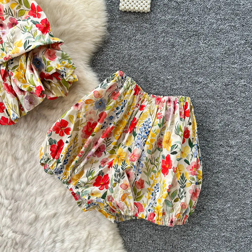 Women Two Piece Sets Dress Set Sling Print Floral Sleeveless Dresses Short Pant Elastic Waist Y2k Streetwear Elegant Work 2026