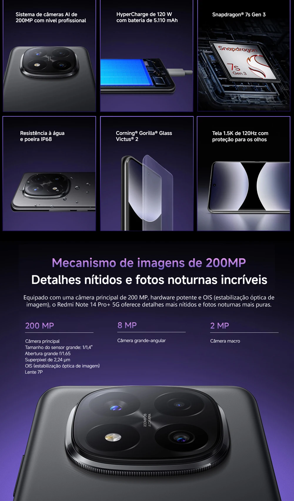 هاتف Xiaomi Redmi Note 14 Pro+ Plus 5G الذكي 200MP NFC IP68 120 هرتز AMOLED Snapdragon 7s Gen 3 HyperOS