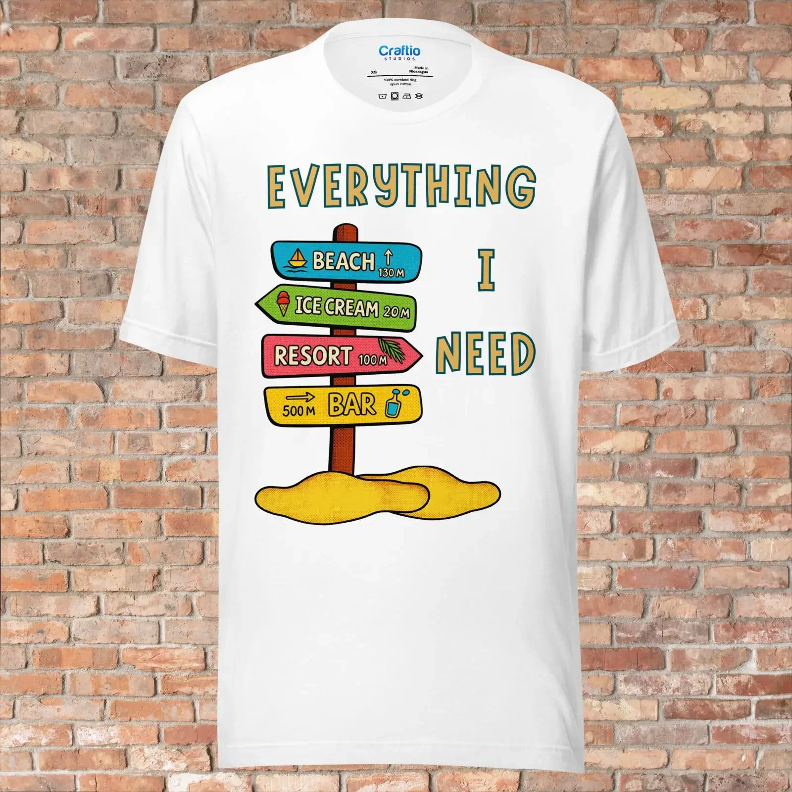 Everything I Need Beach Signpost T Shirt Funny Summer Vacation Tropical Resort Casual vintage Washed Stylish homme streetwear
