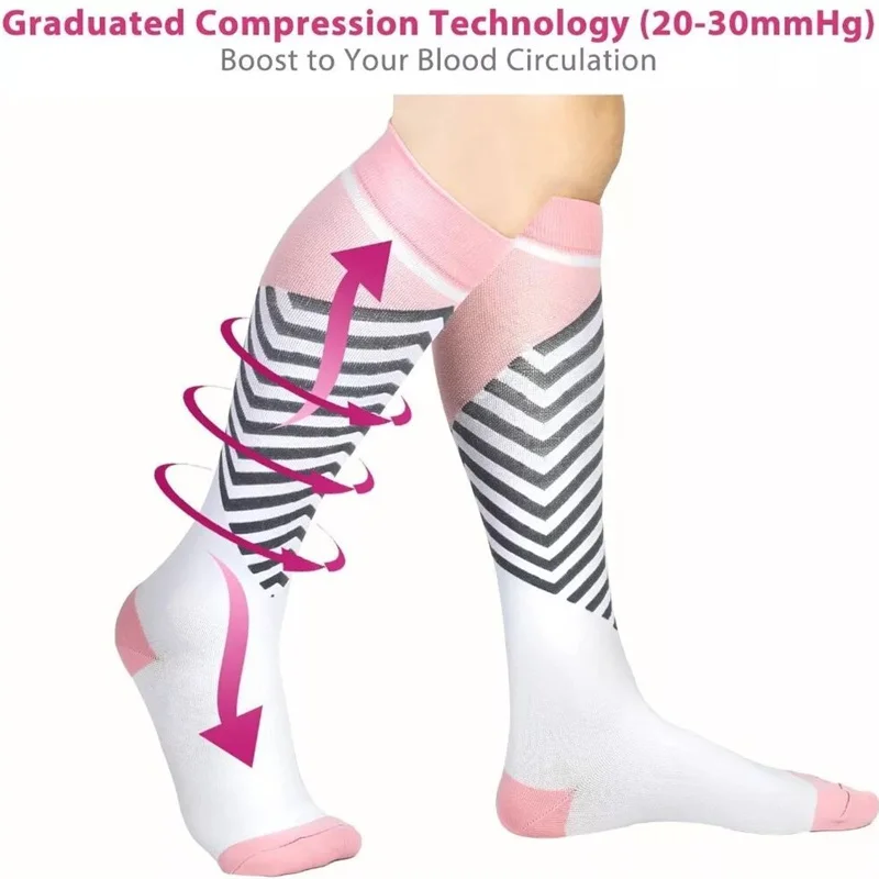 20-30mmHg Compression Varicose Veins Stockings Pink Relief Pain Blood Circulation Promotion Slimming Anti-FatigueSports Socks