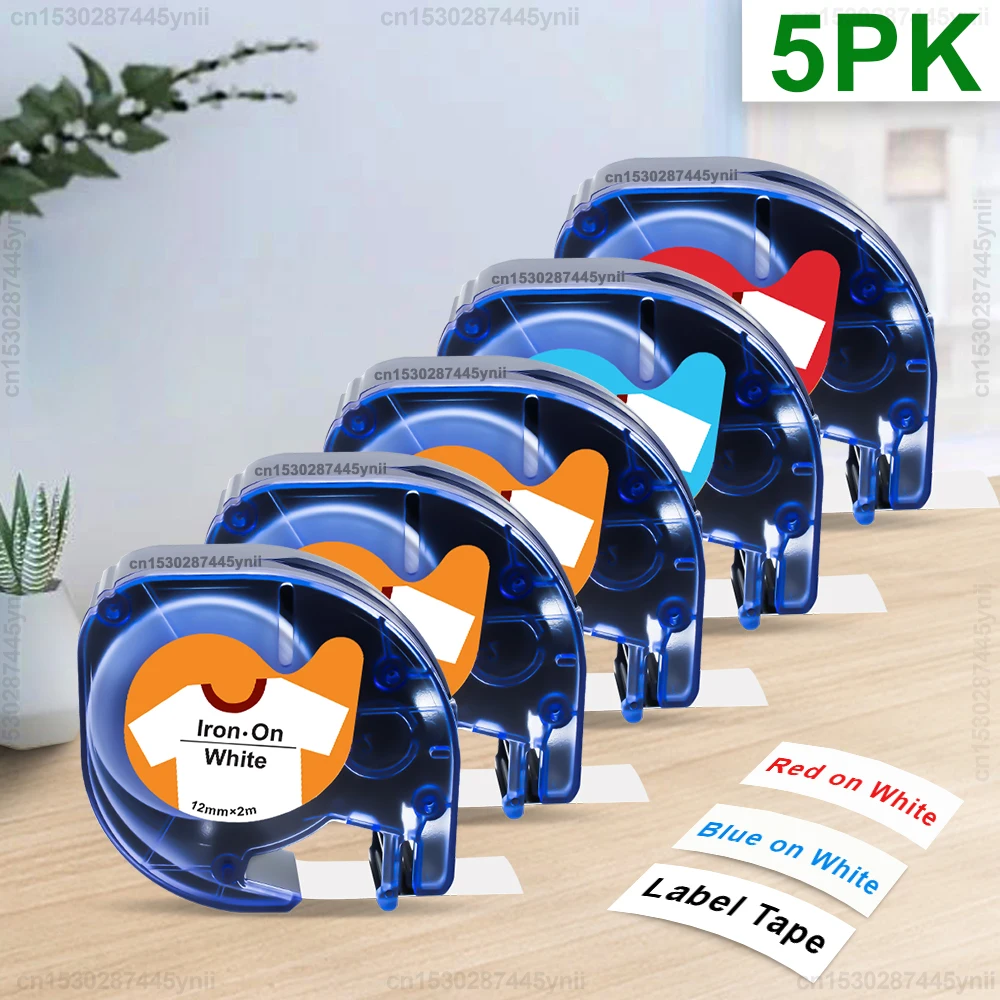 Labelwell 3/5PK 18769 Fabric Iron-on Label Tape Compatible Dymo Letratag 18769 18773 18777 12mm LT Tape for Dymo LT100H Printer