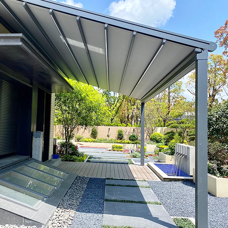 Aluminum Alloy Retractable Pergola Canopy Roof Waterproof Motorized PVC Patio Cover Outdoor Retractable Awning