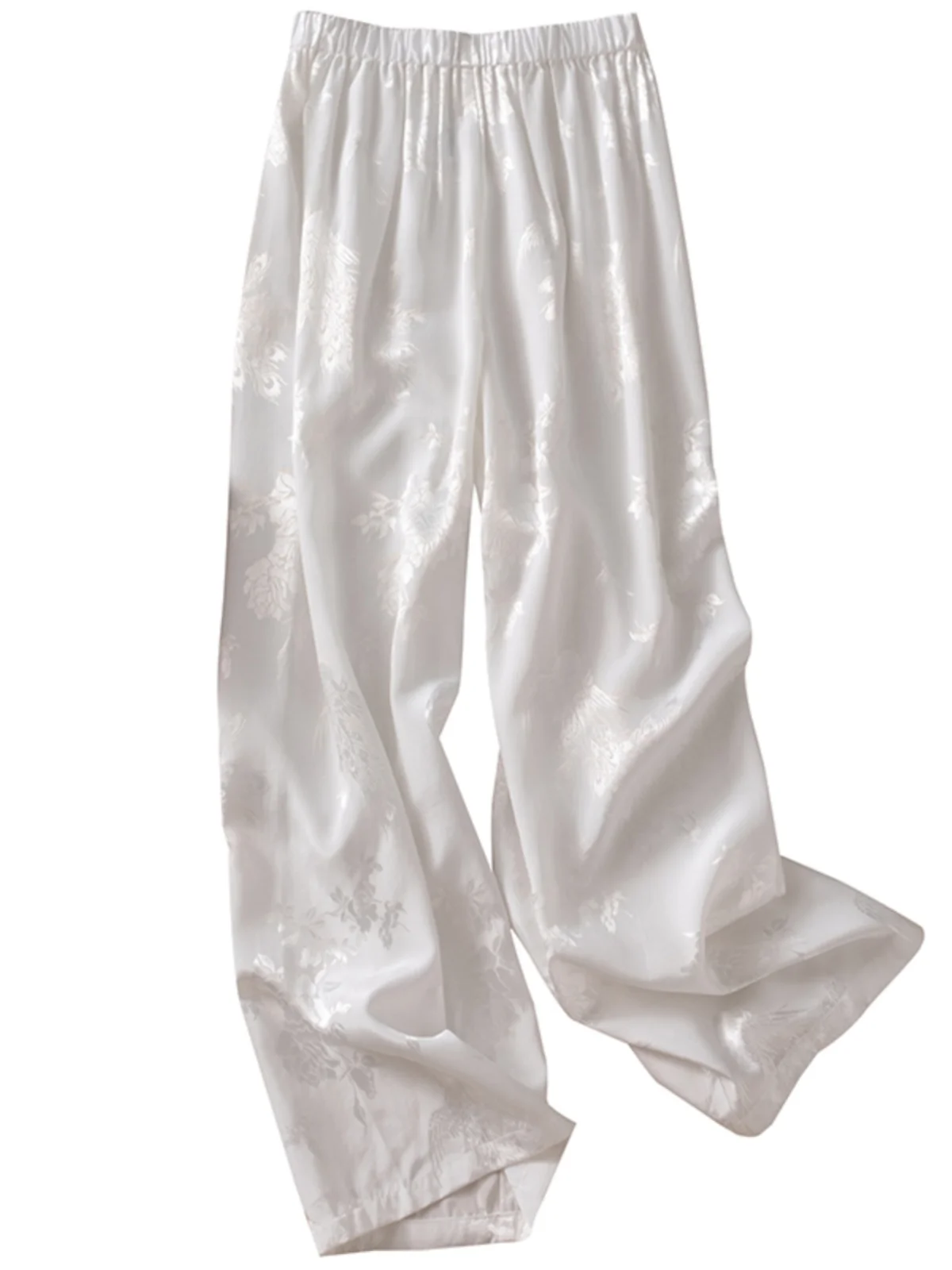 Neue chinesische Sle Damen-Hose mit weitem Bein, Blumenstickerei, lässig, hohe Taille, schlankmachende, gerade geschnittene Hose für Frühling und Sommer