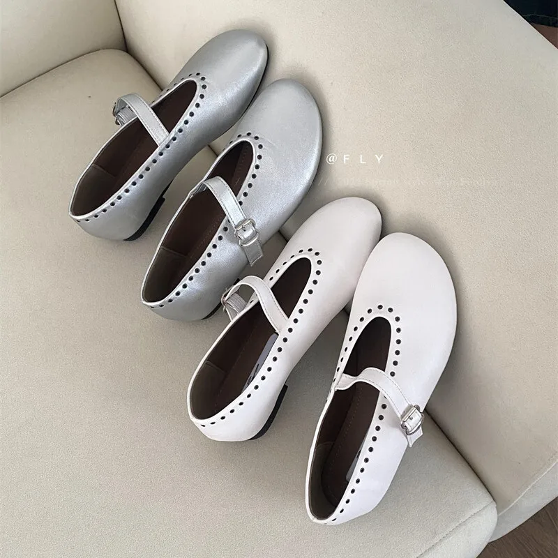 2024 Autumn New Buckle Strap Decoration Casual Hundred Ballet Shoes Flat Shoes Female Shallow Mouth Round Head Single Shoes