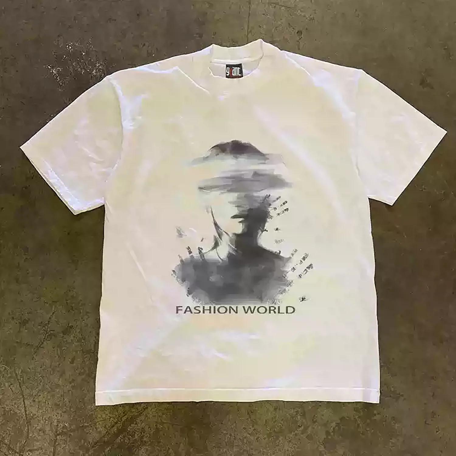90s Retro Grunge Minimalist Streetwear T Shirt for Men, Smudge Texture Monochrome Distorted Portrait Art Print, Oversized Crew Neck Soft Washed Cotton Daily Casual Tops.