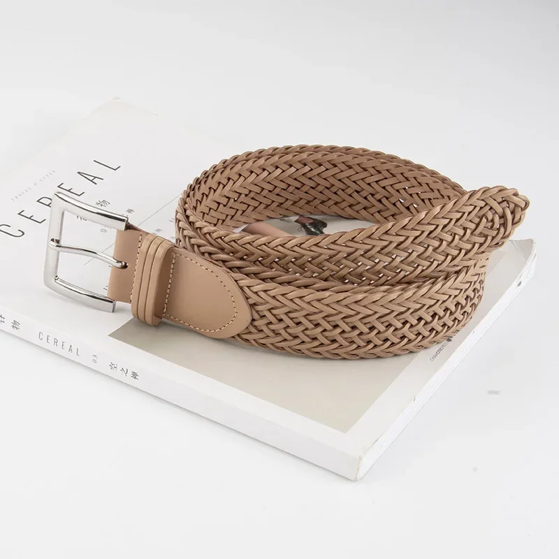 New Woman Fashion Design Braided Belt,No Punching Versatile Decorative Dress Woven Belt Square Buckle Women's Waist Belts