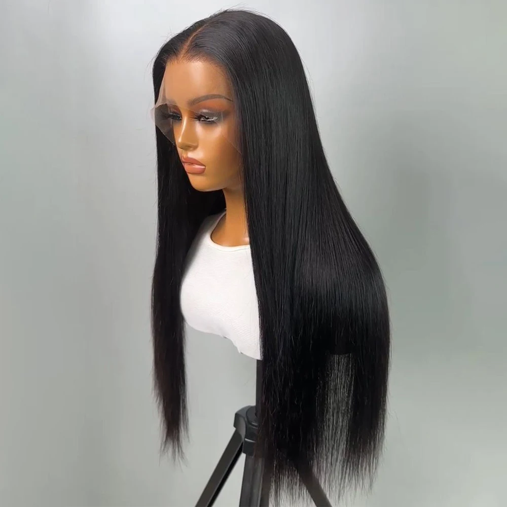 13x6 em linha reta hd transparente laço frontal perucas 200 densidade natural osso preto em linha reta perucas de cabelo humano brasileiro pré arrancado