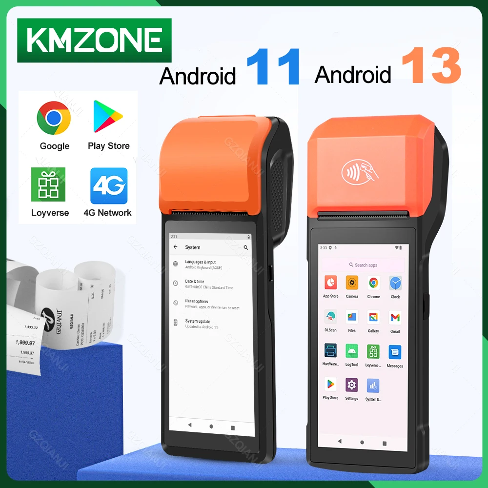 Новый 4G беспроводной ручной Pos PDA с встроенным 58 мм чековым принтером Android 11/13 Bluetooth USB WIFI многофункциональный аппарат Card