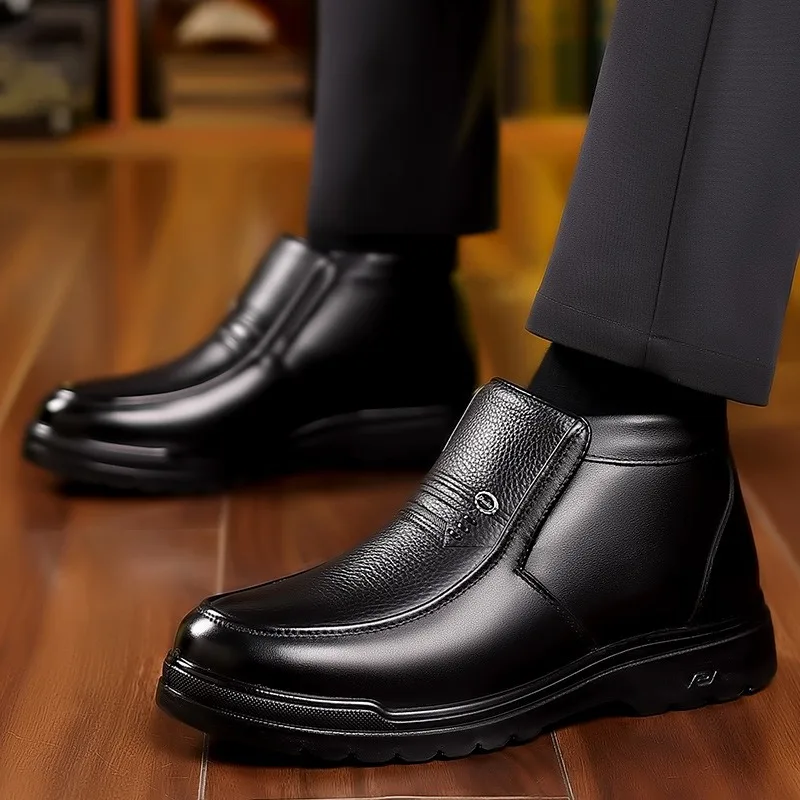 British-style Leather Platform Velvet High-top Business Men\'s Dress Shoes Fashion New Soft-soled Winter Warm Cotton Shoes Male