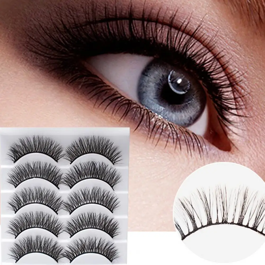 5 Pairs False Eyelashes Natural Fake Eyelashes Extension Long 3D Mink Lashes Curling Fake Eye Lashes Makeup Tool for Party