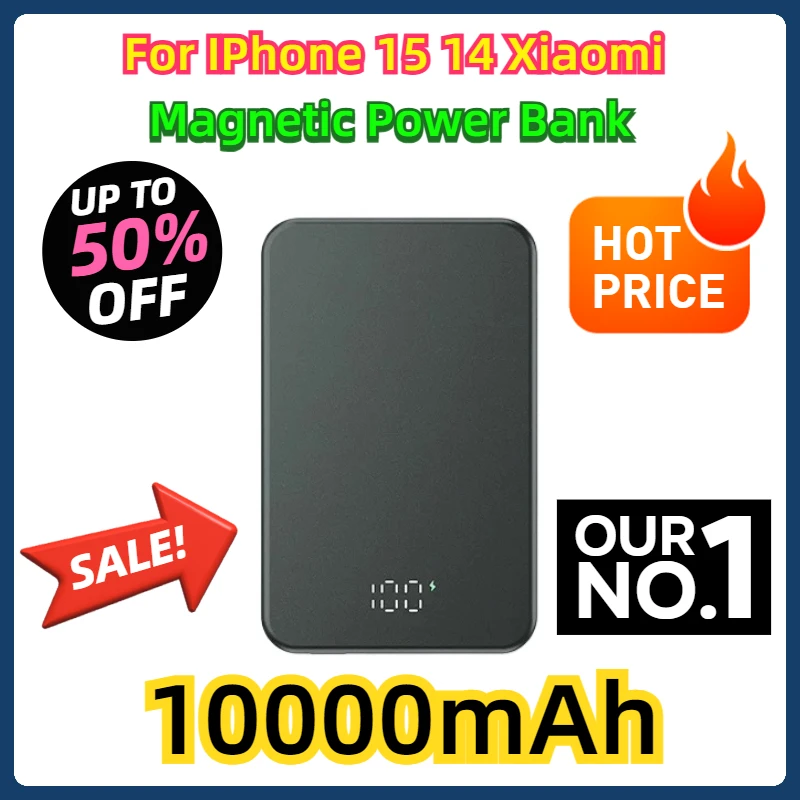 For IPhone 15 14 Xiaomi Magnetic 10000mAh Power Bank Wireless Portable Fast Charger Slim Metal Powerbank External Spare Batteryx