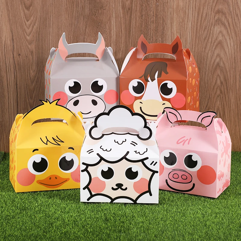 

5Pcs Farm Theme Animal Candy Boxes Cow Sleep Dog Duck Gift Box Portable Hanging Biscuit Packing Boxes Farm Birthday Party Favors