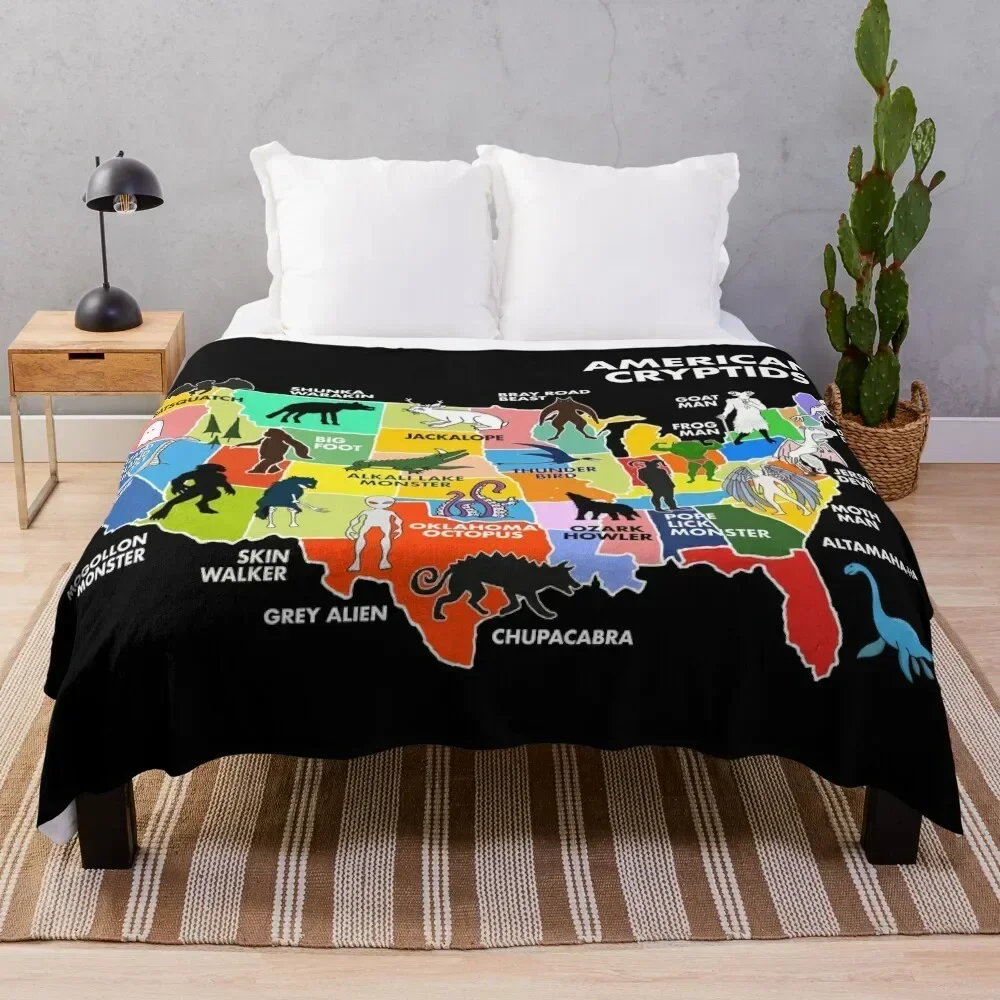 

Map Of Cryptids In The US Throw Blanket Soft Beds Shaggy Luxury St Blankets