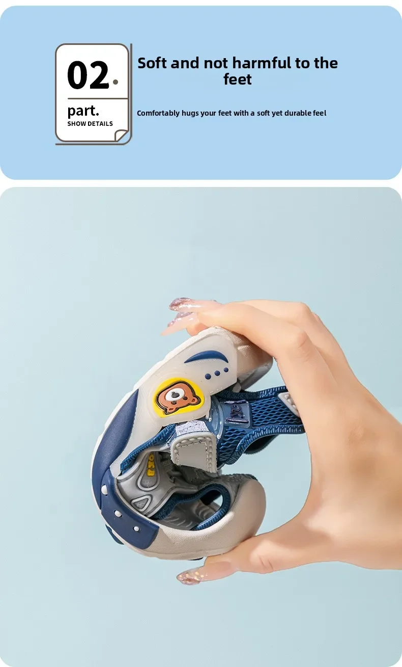 2026 Neue Sommer Jungen Zehensandalen Weiche Sohle Rutschfeste Kinder Baby Weichsohlen-Klettverschluss Strandschuhe Kleinkindsandalen – Detail 8