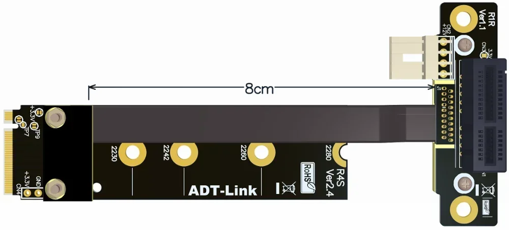 ADT-Link M.2 NVMe to PCIe 3.0 X1 Riser Cable For USB Wireless LAN Audio/Capture Card Adapter PCI-Express 1x 4Pin Sata Power Cord