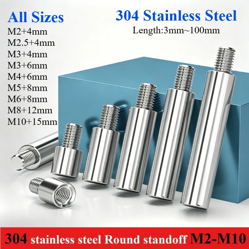 M2 M2.5 M3 M4 M5M6M8M10 304 stainless steel Threaded Pillar Male to female Round Spacing PCB Standoff Spacer Single Head Column