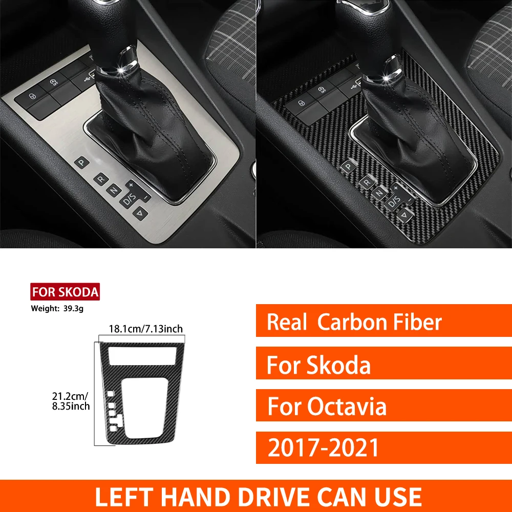 For Skoda Octavia 2017-2021 Real Carbon Fiber Stickers Centre Automatic Gear Selector Panel Car Accessories Interior decorative