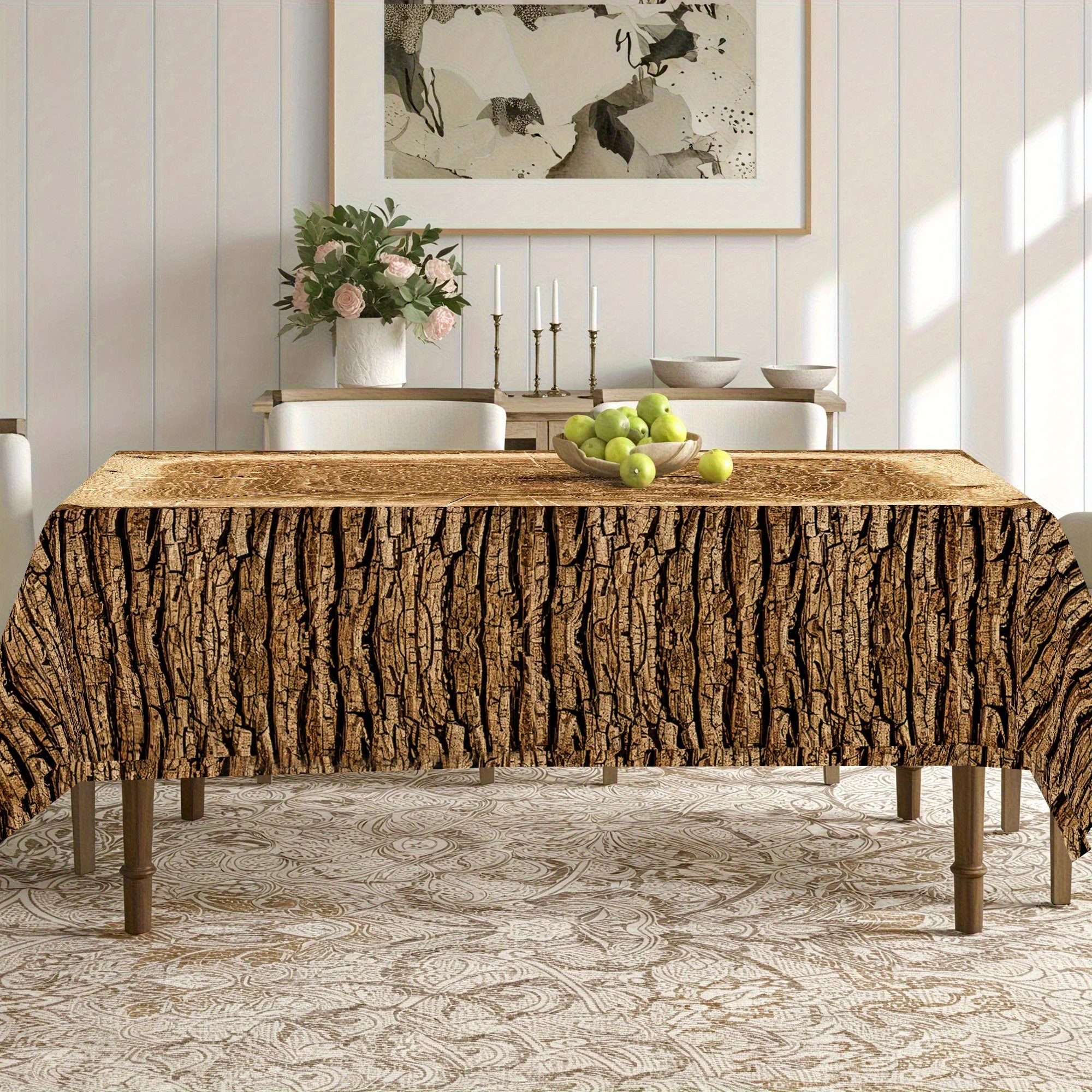 2D Flat Tablecloth 1pc - Retro Tree Stump Tablecloth - Country Farmhouse Style Polyester Round Tablecloth