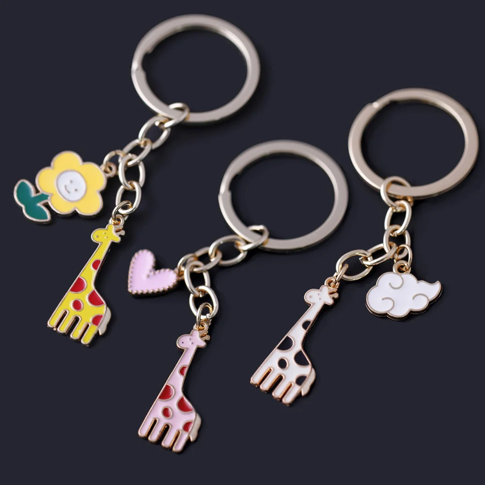 Cute Giraffe Keychain For Women Bag Key Chain Colorful Enamel Pendant Accessory Jewelry Christmas Friends Gifts