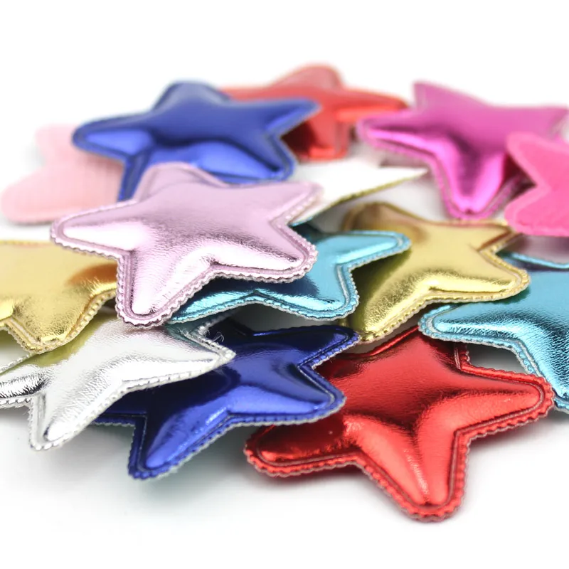 56Pcs 4.3cm PU Star Shape Padded Appliques For Children\'s Crafts Headwear Hairpin Handmade Patches Accessories Wholesale
