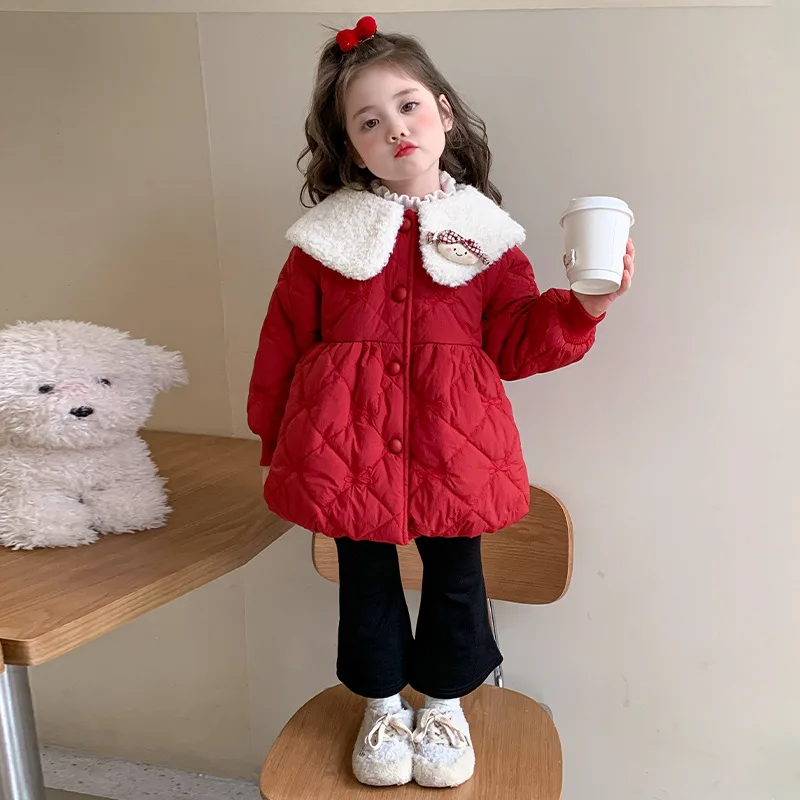 

Girls' Cotton Jacket with Velvet 2025 New Winter Coat, Stylish and Fashionable for Baby Girls, Warm Cotton Jacket for Children