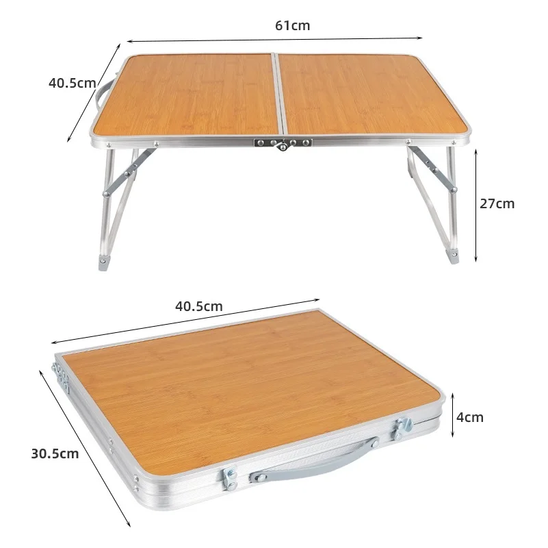 Portable Folding Table for Outdoor Camping, Aluminum Alloy Ultra-Light, Ultra-Thin Bamboo Board, Tourist Picnic Wooden Low Table