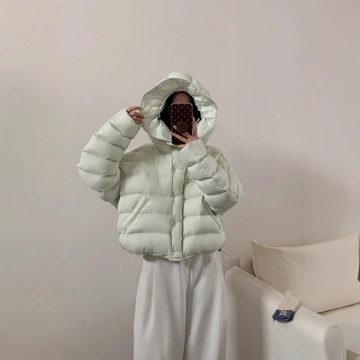 2026 Giacca a sbuffo di pisello spesso Piumino d'anatra bianco Bocciolo di fiore Con cappuccio Piumino di maiale a costine Parka Cappotto invernale corto da donna Nuovo coreano