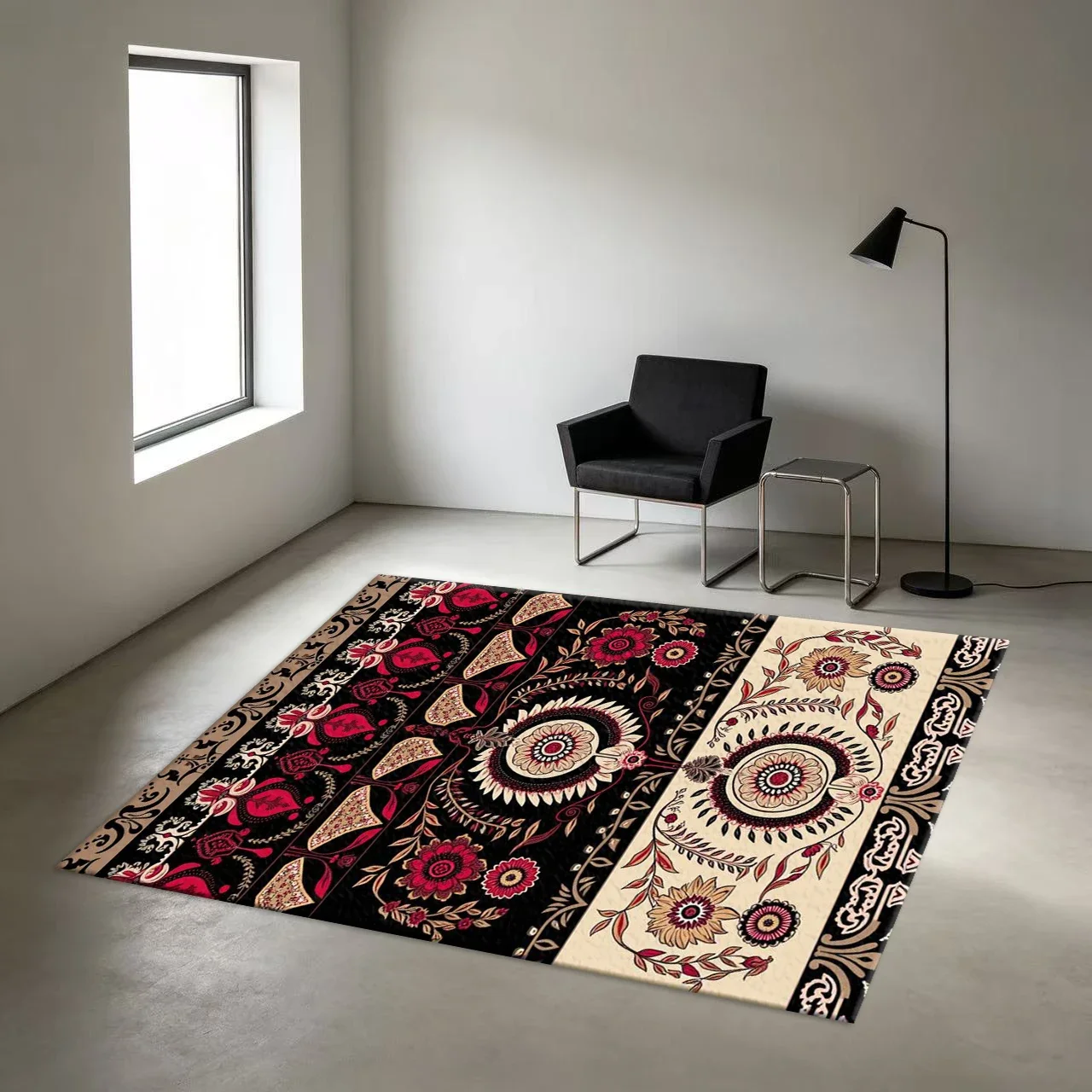 Vintage Oriental Floral Border Carpet Floor Decorations Ethnic Bohemian Mandala Printed Carpet Non-Slip Floor Mat Suitable for B