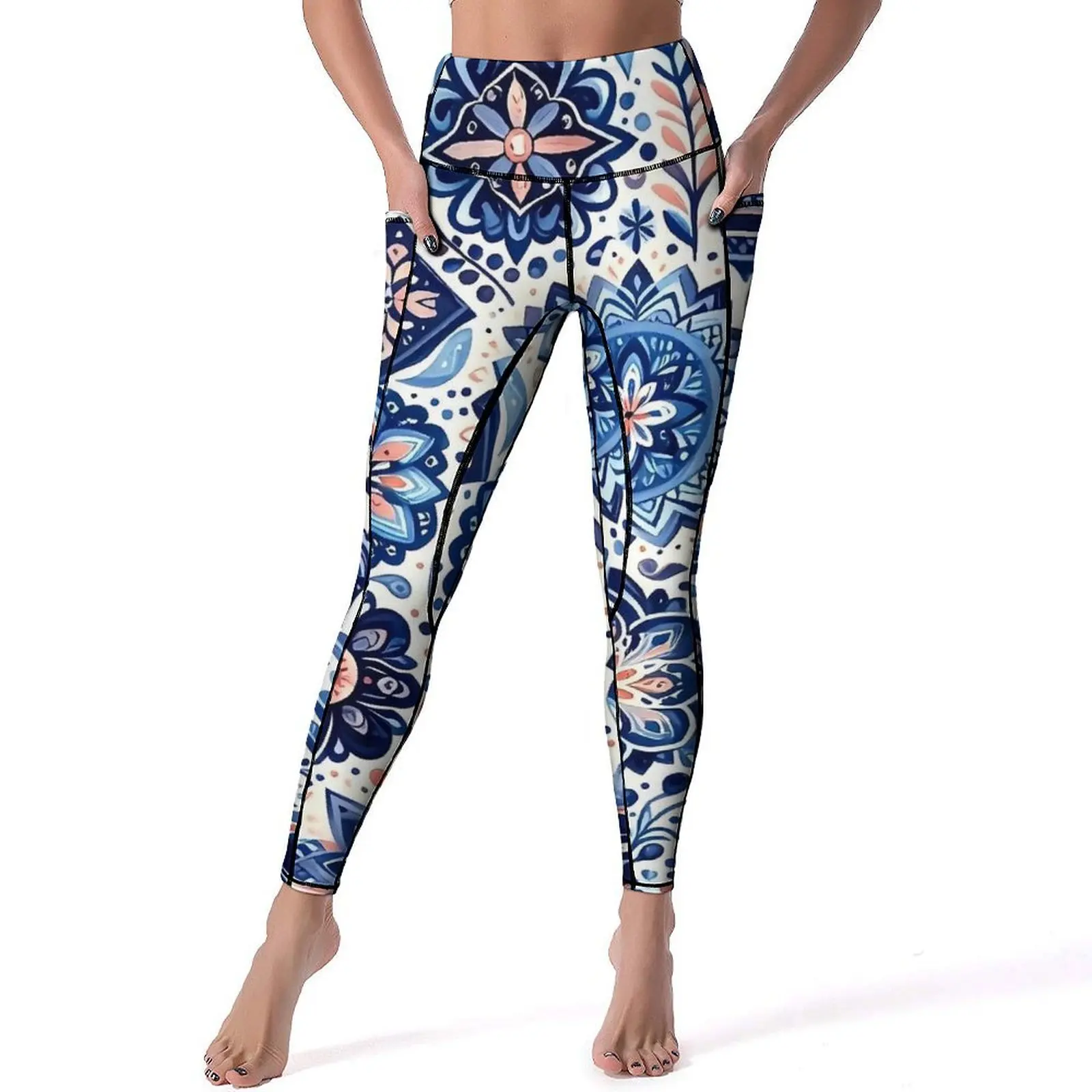 Folk Art Floral Yoga Pants Sexy Vintage Print Graphic Leggings Push Up Gym Leggins Women Retro Elastic Sports Tights