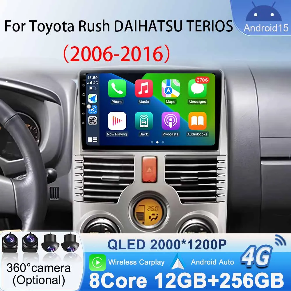 

Android 15 Wireless Carplay For Toyota Rush DAIHATSU TERIOS 2006-2016 Multimedia Video Car Radio Stereo Player GPS Navigation BT