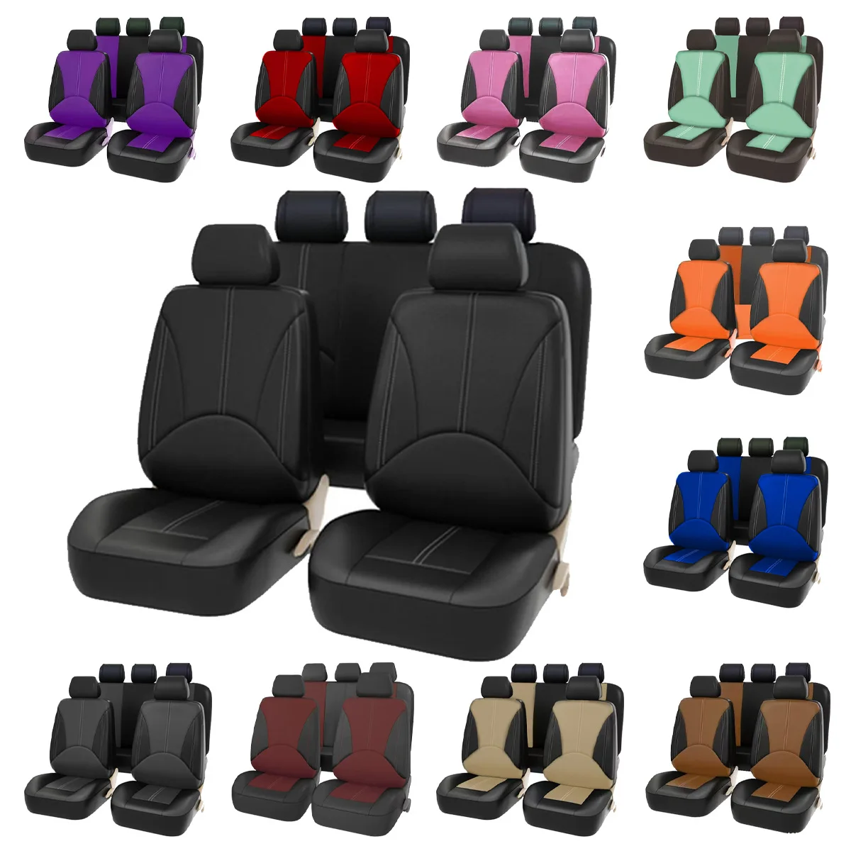 

All-Season Universal 9-Piece PU Leather Car Seat Cover
