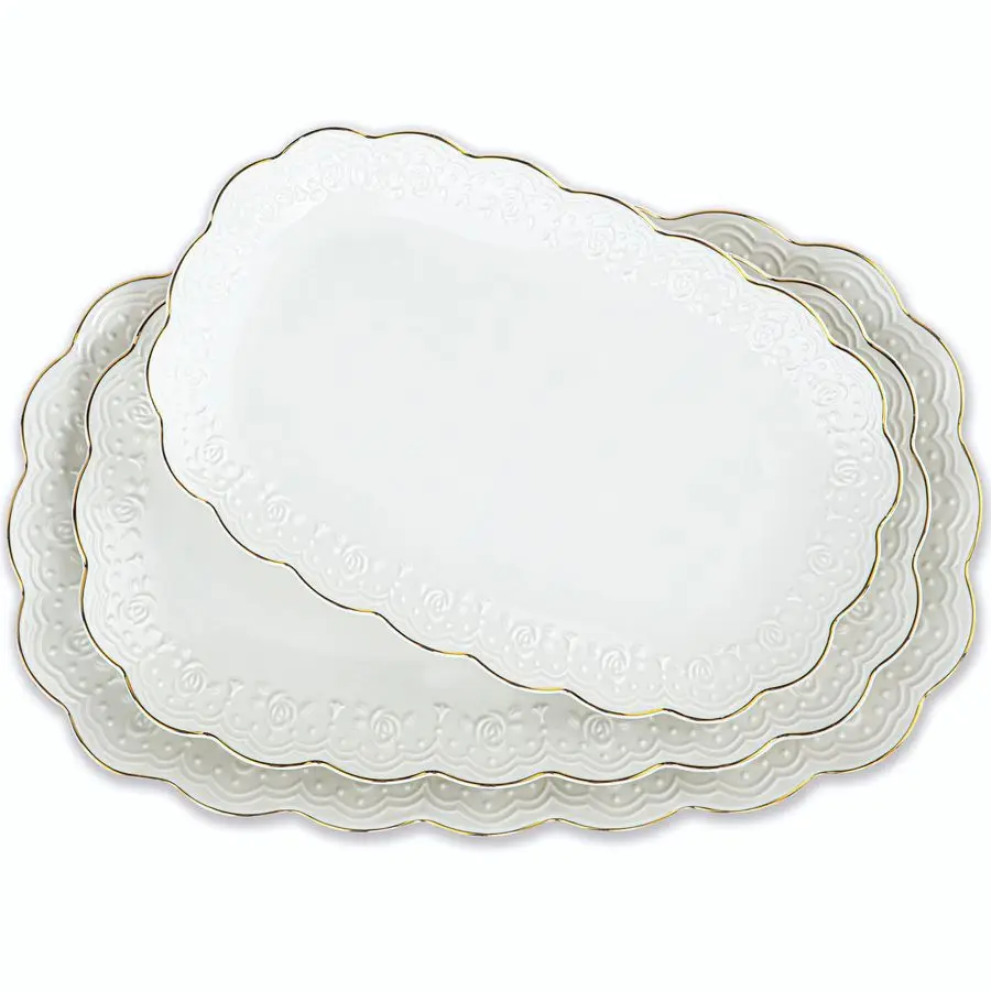 

Ceramic Serving Platter Set 14 12 10 Oval Serving Trays for Entertaining at Parties and Weddings Oven Safe Large Serving Trays f