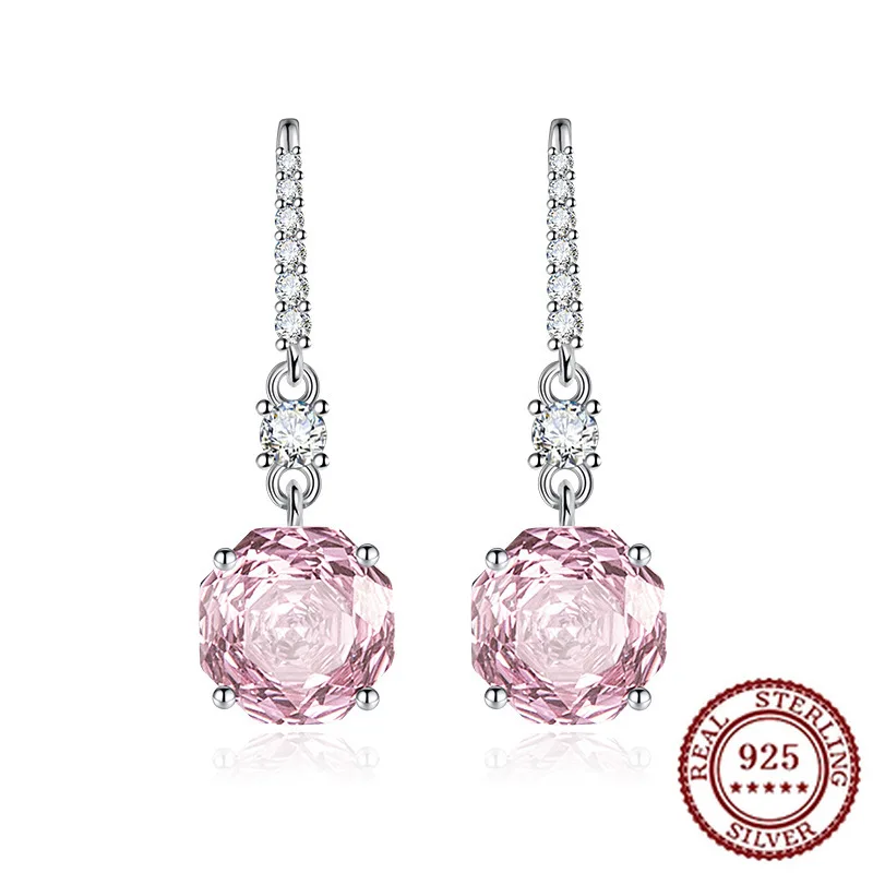 

Серьги из стерлингового серебра 925 пробы с инкрустацией восьмиугольной розой, темпераментные серьги из высокоуглеродистого бриллианта, крючок для ушей Redion Cut Sea Blue