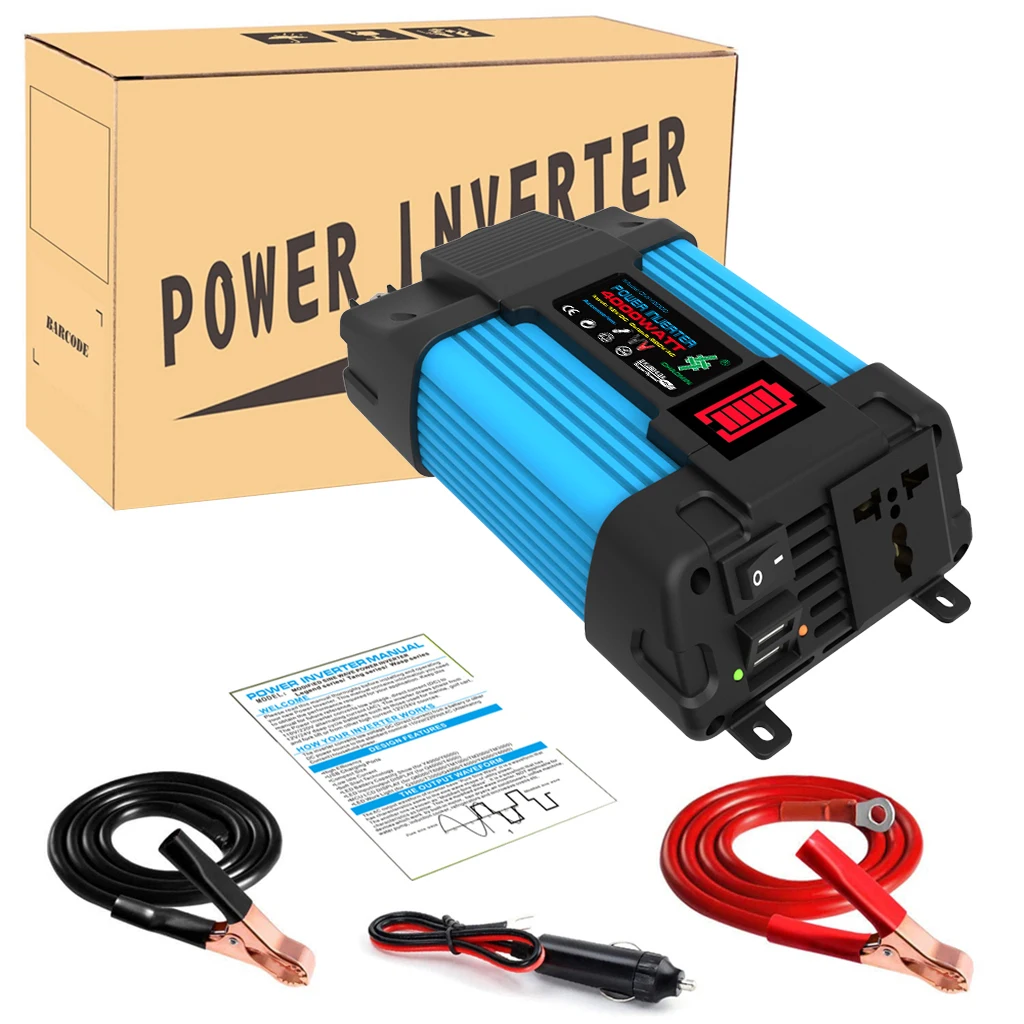 6000/4000W Car Inverter Converter Modified Sine WavePower Inverter DC 12V to AC 110V/220V Dual USB Ports Car Charger for Auto RV