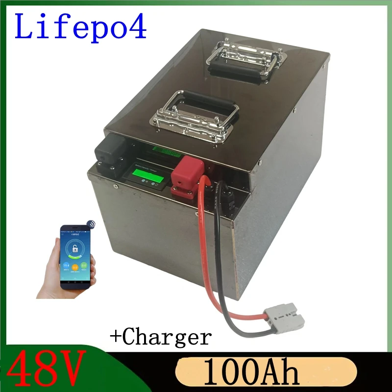 

lifepo4 48v 100AH lithium batterry with bluetooth BMS APP fortricycle inverter Solar energy storage scooter + 10A charger