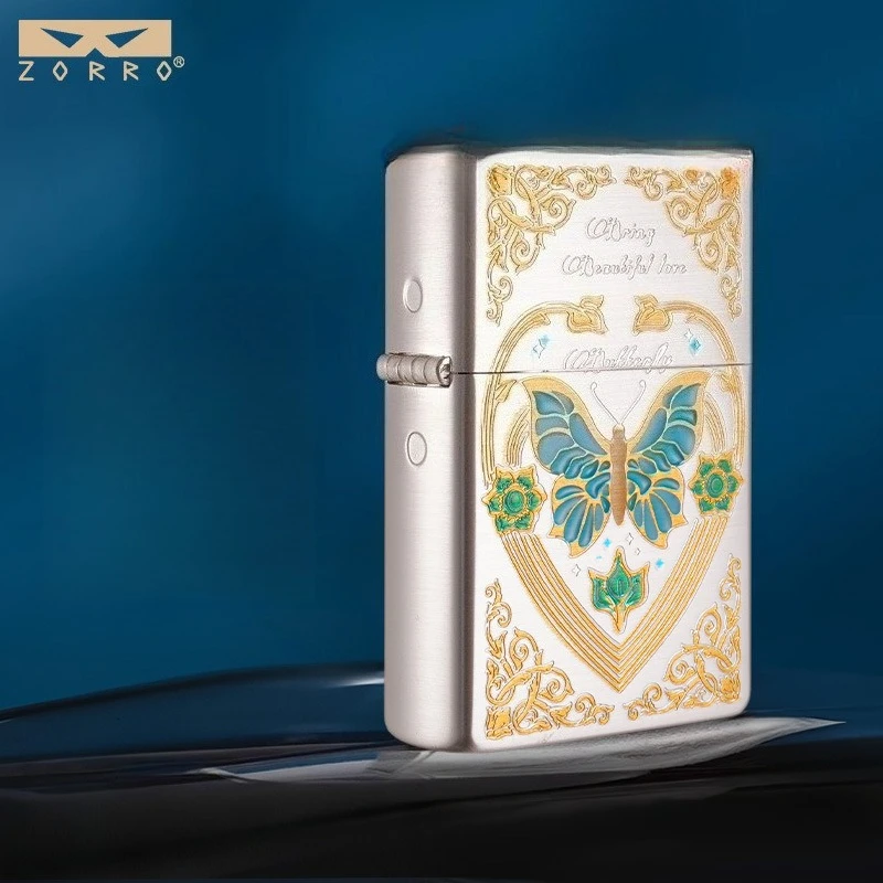 Zorro Butterfly Message Luminous Essential Carving Oil Windproof Lighter Men's Gift Collection Gift  Gadgets for Men