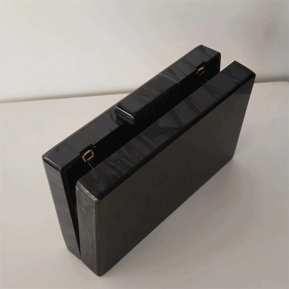 Women Luxury Handbag Beaded Handle Marble Acrylic Black Box Clutches Mini Flap Purse Wedding Party Prom Lady Dress Evening Bag