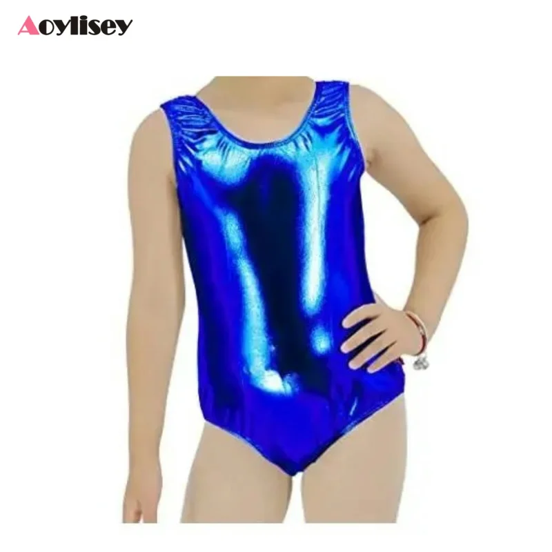 Girls Silver Ballet Dance Leotards Children Spandex  Shiny Metallic Gymnastics Suits for Kids Dance wear Performance Costumes