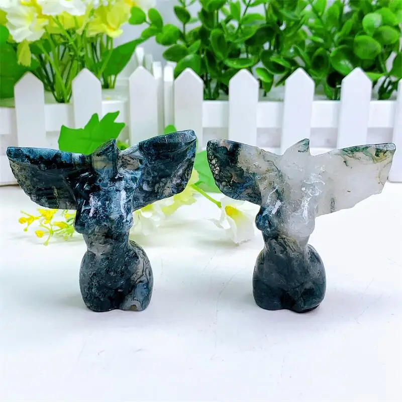 Natural Moss Agate Angel Lady Model Body Carving Carving Fashion Gemstone Collection Office Decoration Crafts Healing Gift 1PCS