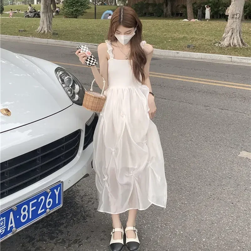Robes d'été pour femmes, nouveau et Long, Style à bretelles, pause thé, maille française, adaptées aux vacances, mode, robe trapèze, 2023