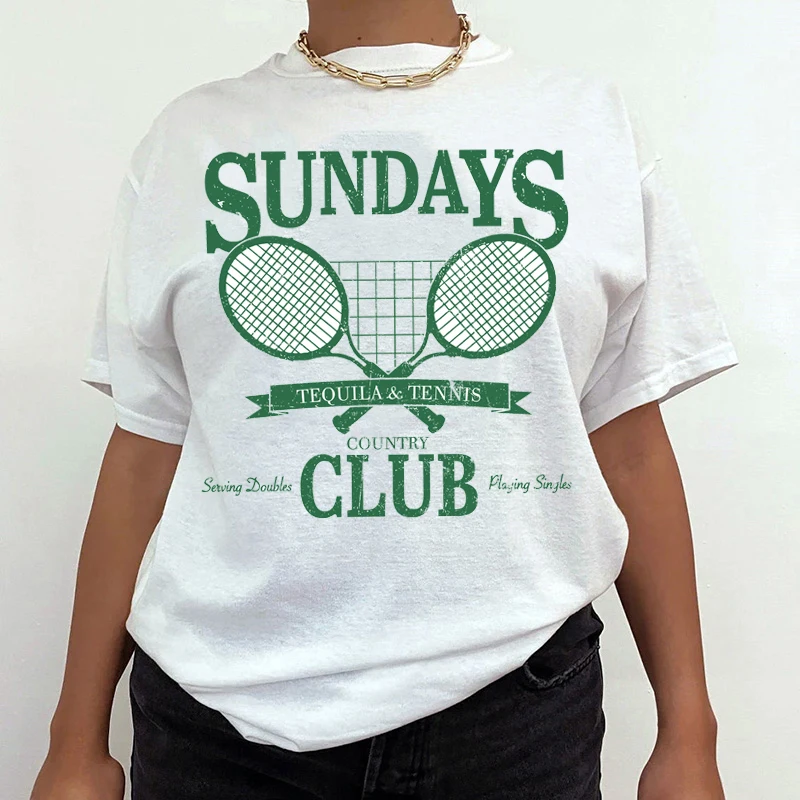 

Sundays Club Cotton Material Retro Cute T Shirts O-neck Casual Summer Woman Tshirts Fashion Streetwear Kawaii Clothes