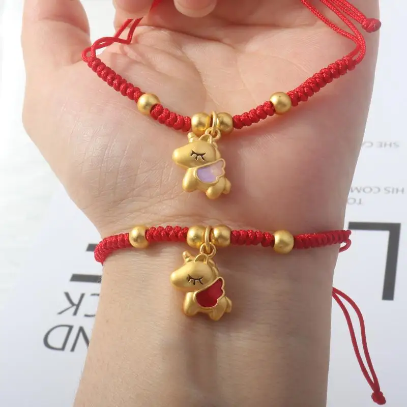 2026 الحصان سنة محظوظ حبل أحمر سوار النمط الصيني زودياك الحصان مضفر سوار المرأة مجوهرات الأزياء
