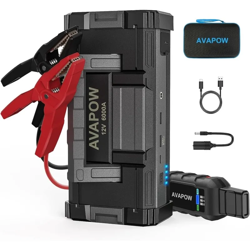 6000A Car Battery Jump Starter(for All Gas or up to 12L Diesel) Powerful Car Jump Starter with Dual USB Quick Charge and DC