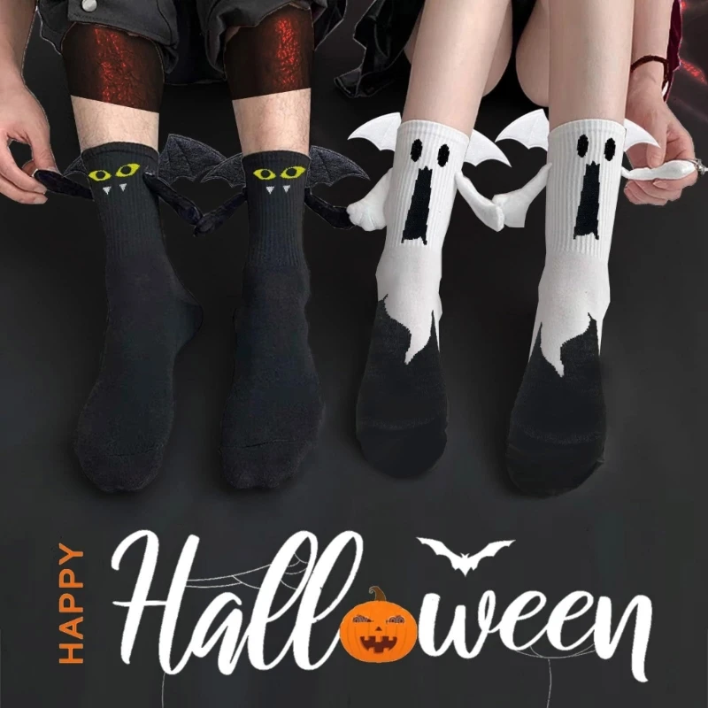 Halloween Party Socks Hand Holding Cartoon Design Breathable Soft Stretchable Fabric Short Socks Comfort Unisex Wear