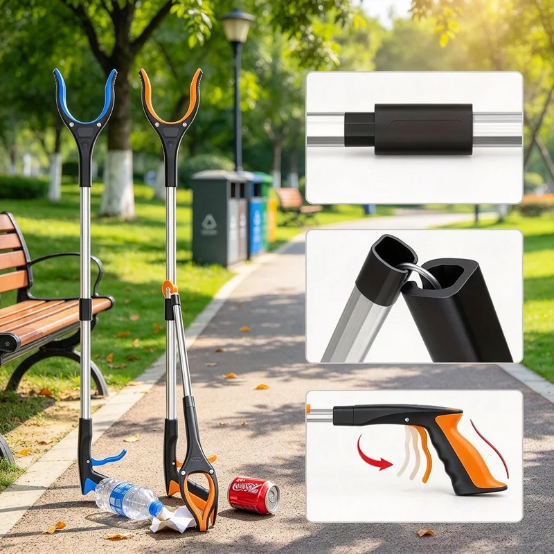 32 Inch Foldable Reacher Grabber, 360 Rotating Jaw Litter Picker for Garden Trash & Outdoor Waste Cleanup