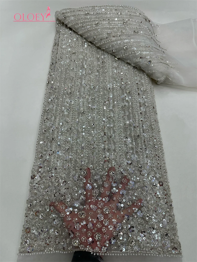 

Высококачественная роскошная африканская ткань OLOEY из французского сетчатого кружева с пайетками и бисером для свадебных торжеств 2026 года в нигерийском стиле