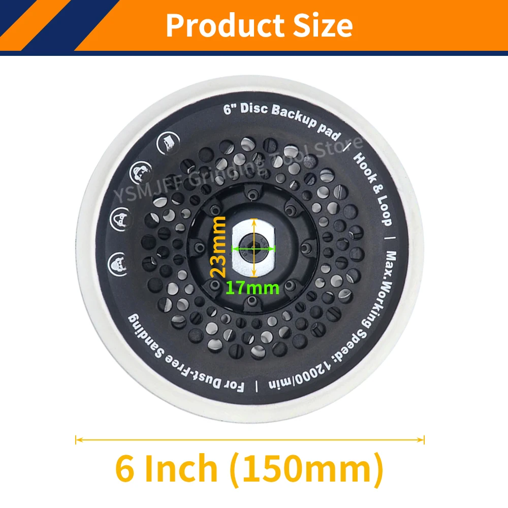 1PC 6 Inch 52 Hole Dust-Free Orbital Sander Hook & Loop Sanding Pad,M8-17T Thread Self-Adhesive Sanding Pad for 6