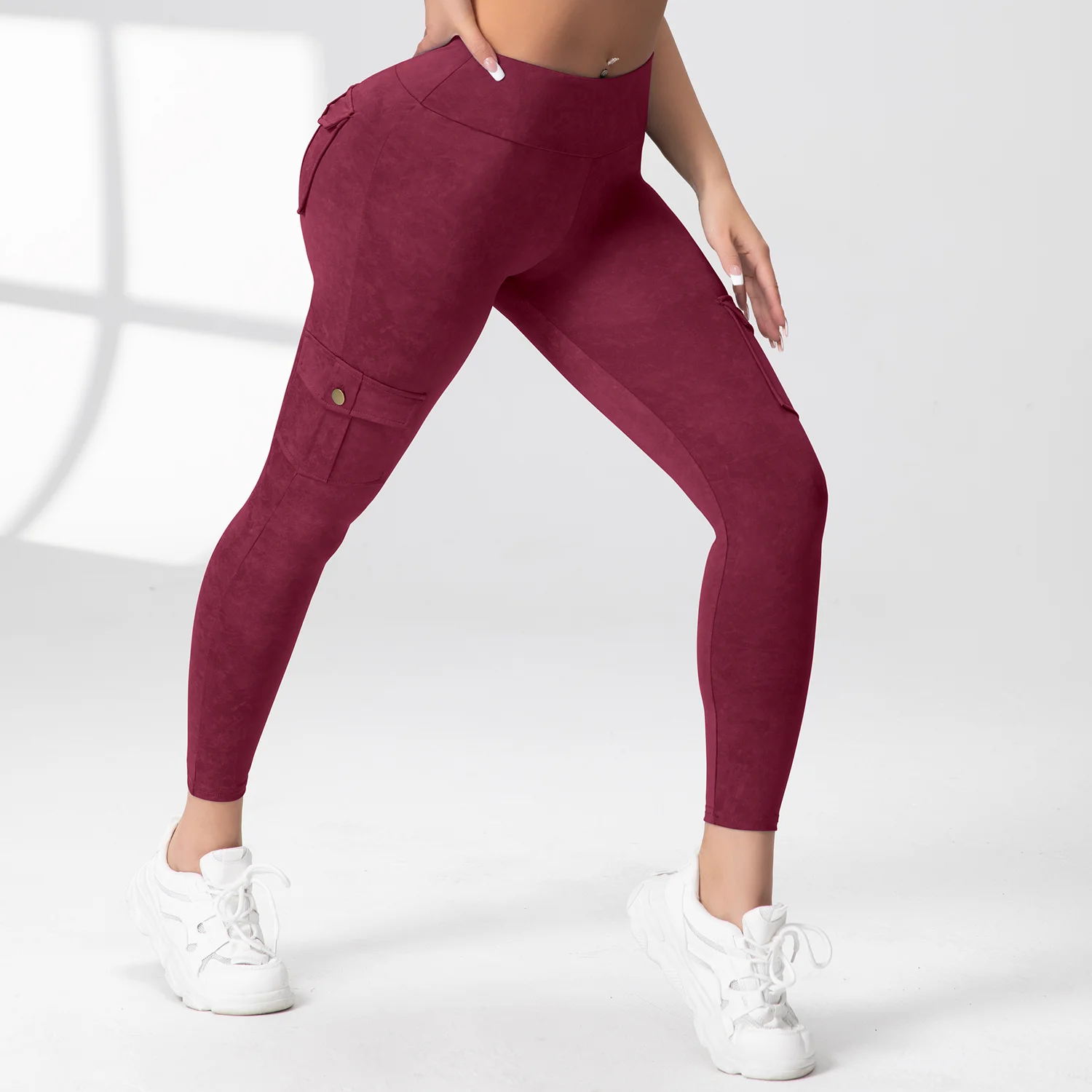 Women Washed Print Work Pocket Leggings Slim Elastic Fitness Tights  Butt Lifting Athletic Pants Outdoor Casual Activewear