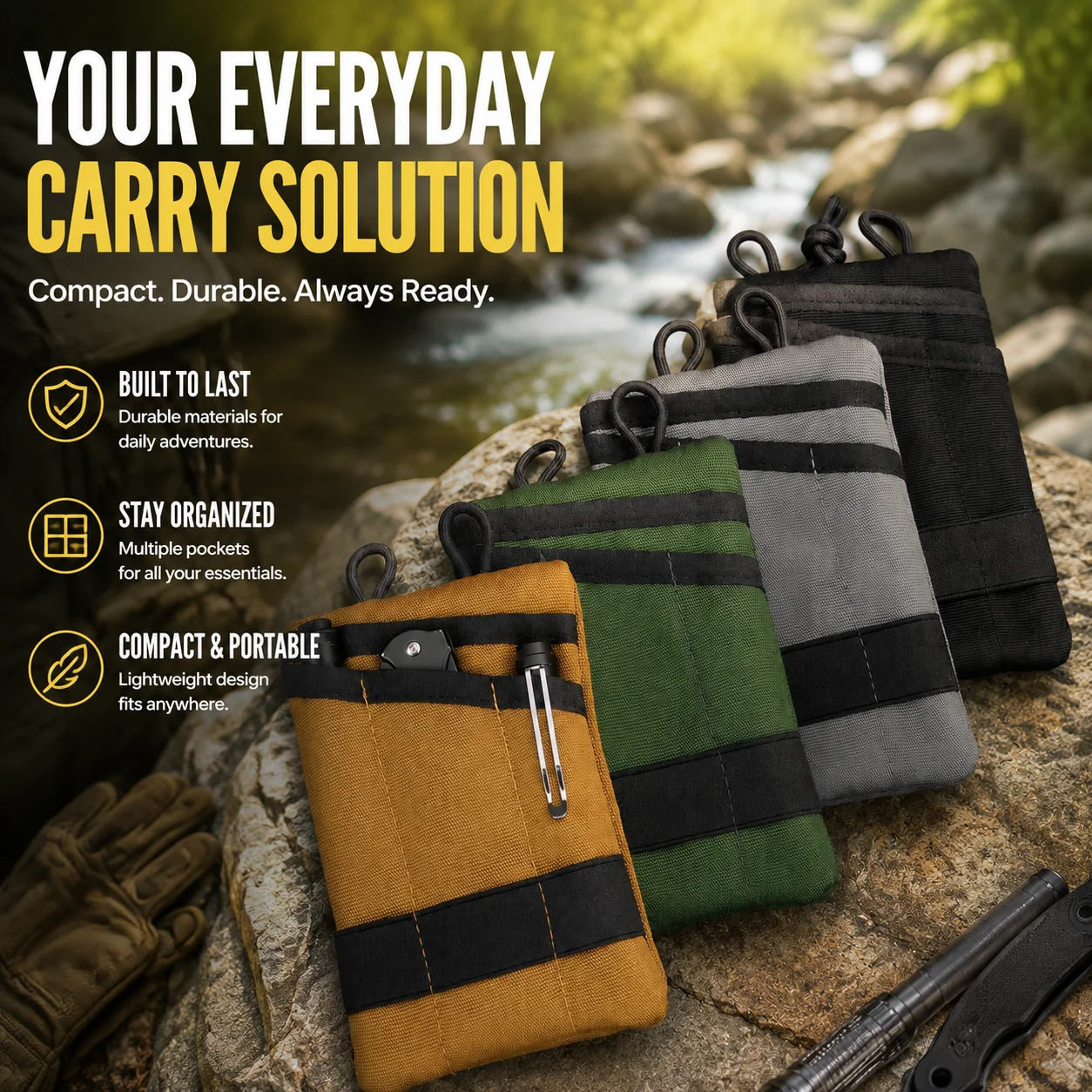 Multifunctional EDC Organizer Pouch Portable Tool Bag Tactical Knife Case Waist Pack Foldable Credit Card Wallet